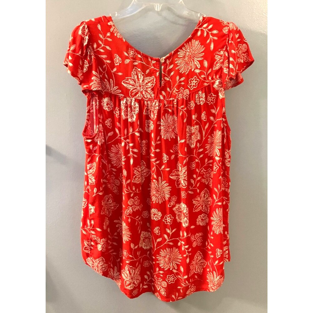 Sonoma Flutter Sleeve Lightweight Blouse Orangy Red & White Floral Size 0X - Picture 9 of 9